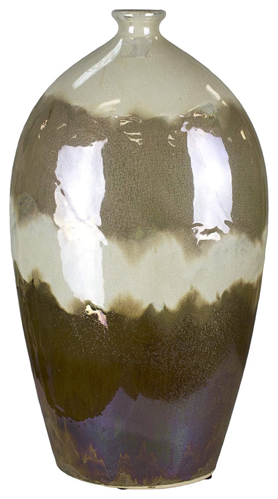 Ceramic Oversized Bottle Vase With Small Open Mouth, Multicolor