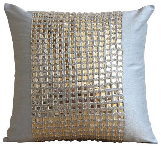 Gold Bling Blue Art Silk Throw Decorative Pillow Cover Modern