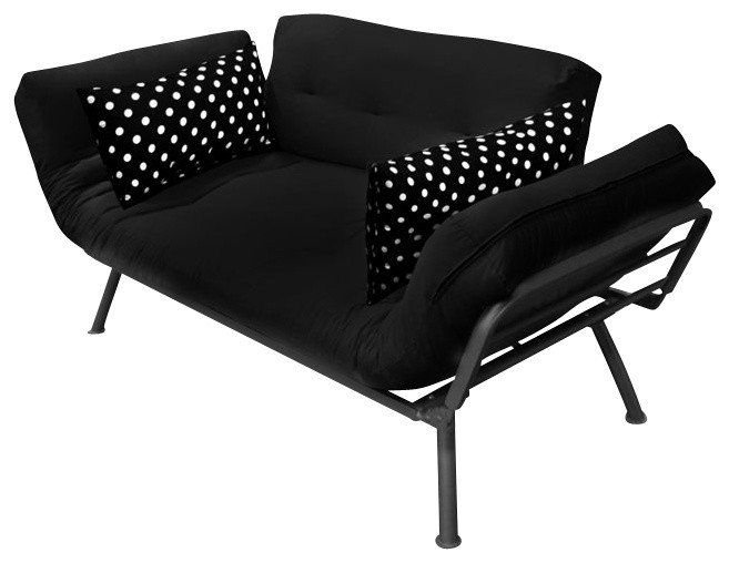 Elite Products Mali Convertible Futon Sofa with Pewter Frame in Black/Polka Dot
