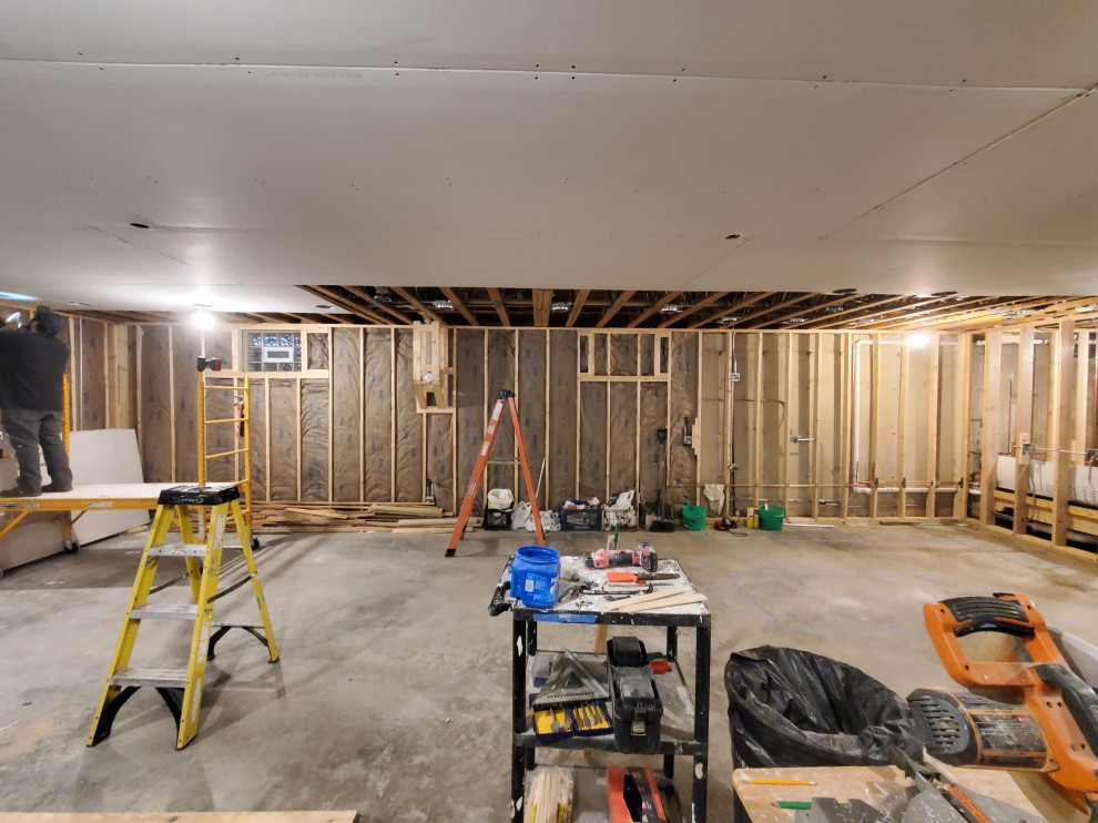 Finished basement drywall stage