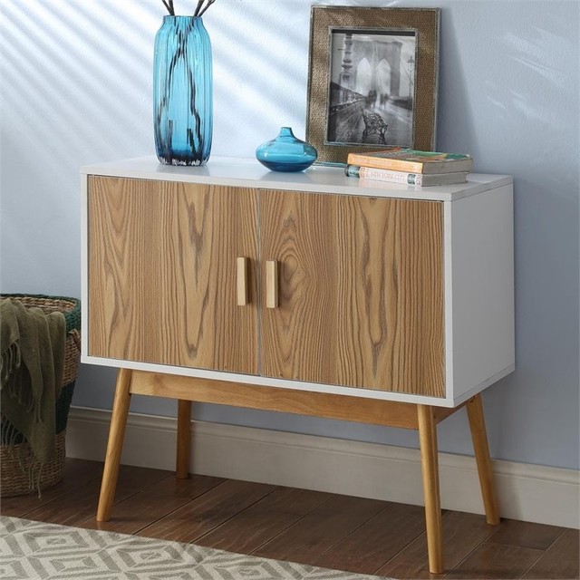 Pemberly Row Storage Console Table in White - Midcentury - Console ...