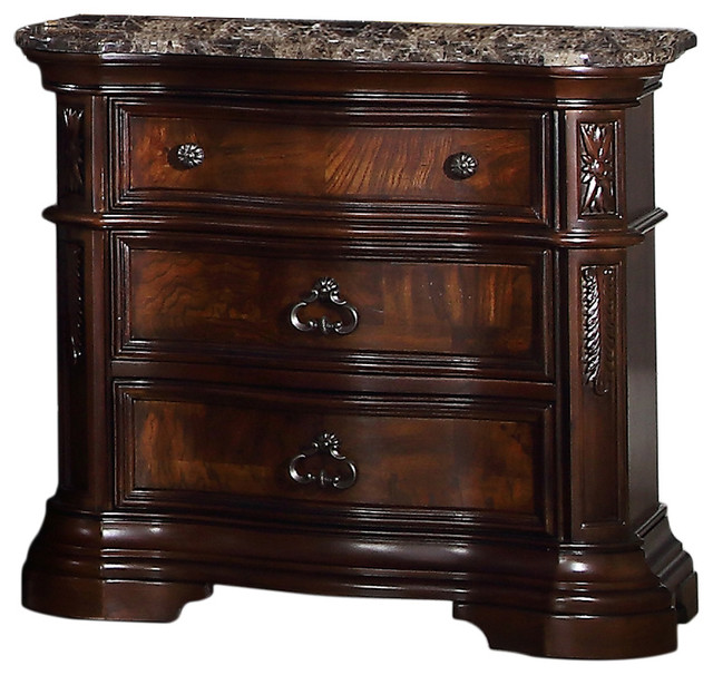 Barney's Traditional Walnut Nightstand With Marble Traditional