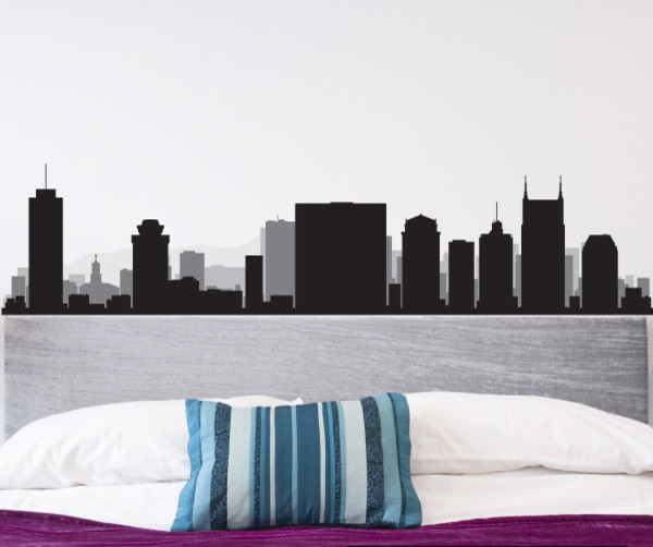 Nashville Tennessee Skyline Vinyl Wall Decal or Car Sticker SS080EY, 15 in. Contemporary