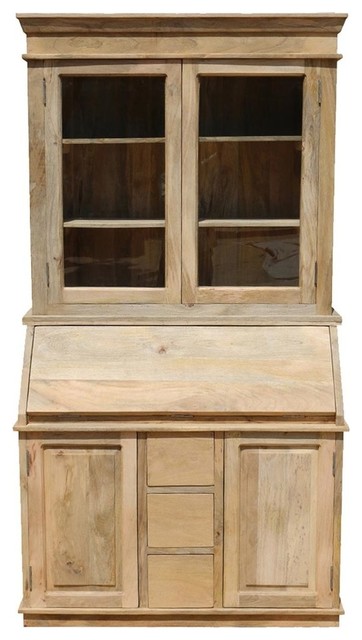 Drop Front Secretary Desk With Hutch Made Of Mango Wood