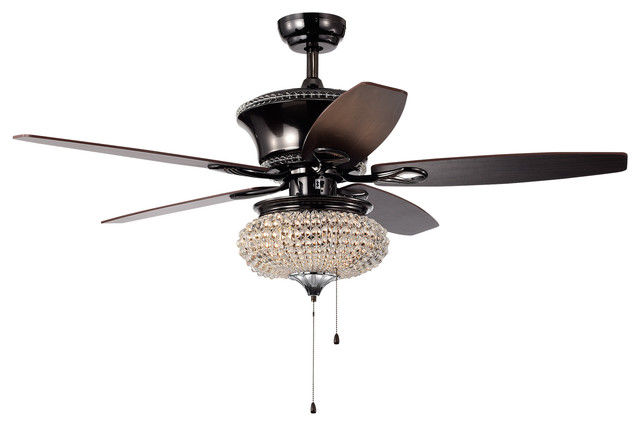 Vasilisa Ii 1 Light Crystal 5 Blade 52 Inch Piano Black And Chrome Ceiling Fan