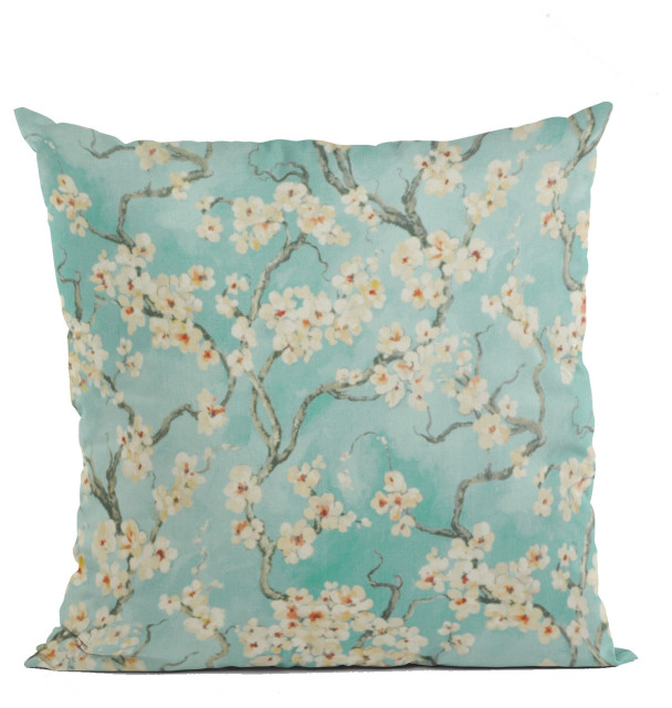 Spa Garden Cherry Blossoms Luxury Throw Pillow, Double sided 16"x16"