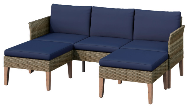 Isla 3-Piece Outdoor Conversation Set With Sofa, Ottomans, Cobalt Blue