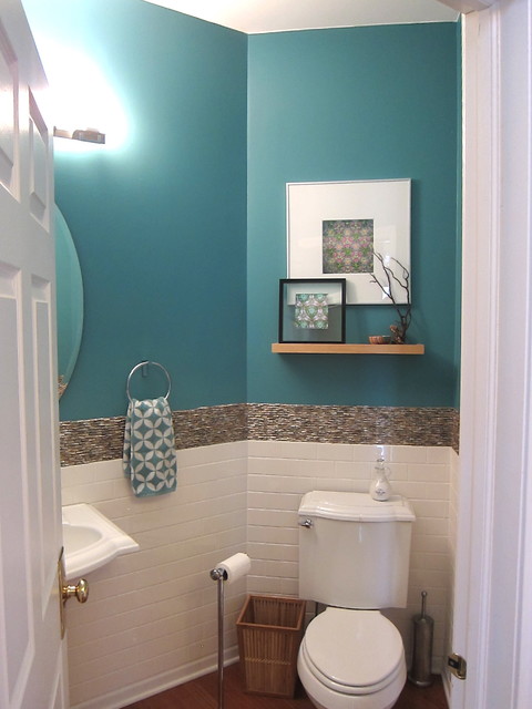 Transitional Eclectic Tropical Powder Room 