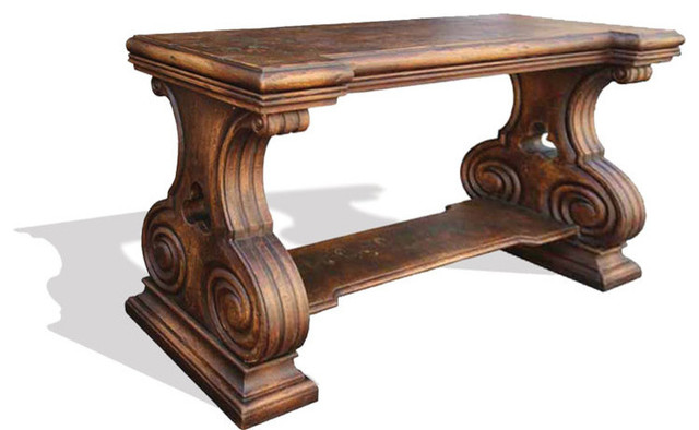 Old World Tuscan Sofa Table Romana Traditional Console Tables Old World Tuscan Sofa Table Romana Distressed Fresco Brown