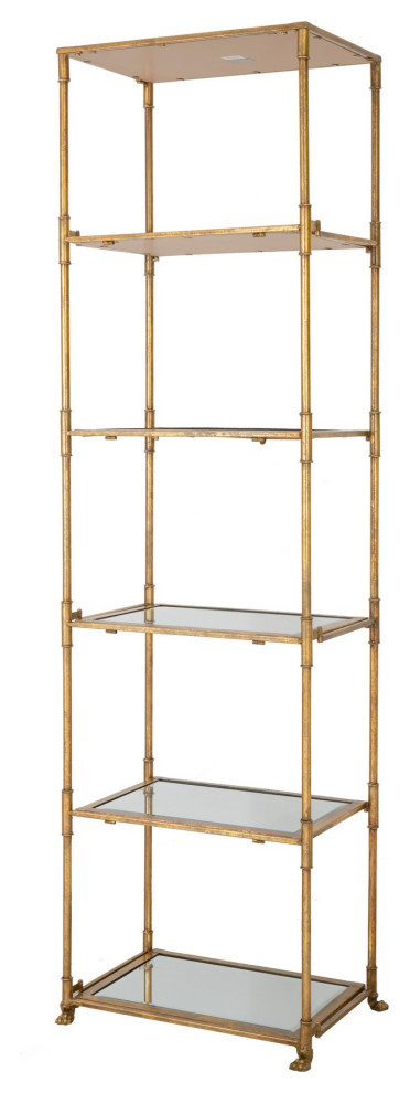 Benzara BM285111 71" Shelf, Design, 5 Glass Shelves, Iron Frame, Gold Finish