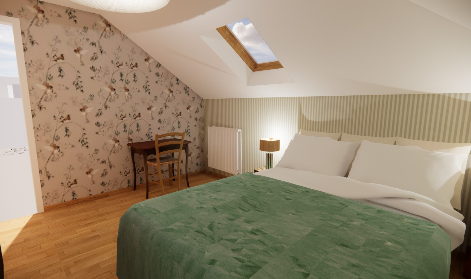 Réemplois pour la décoration de deux chambres sous combles en ville