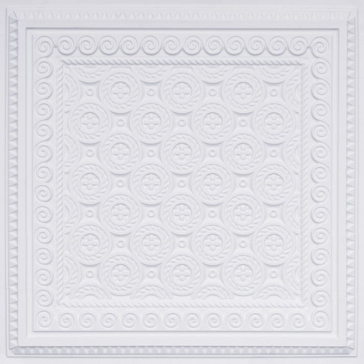 24"x24" D243 PVC White Matt PVC Faux Tin, Look Ceiling Tiles