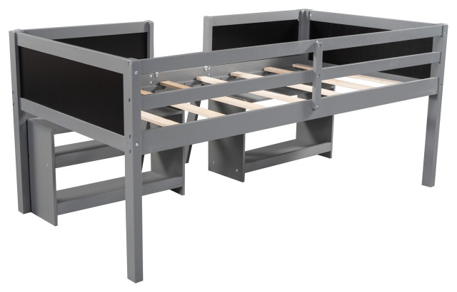 Gewnee Twin Size Low Loft Bed with Two Movable Shelves and Ladder in ...