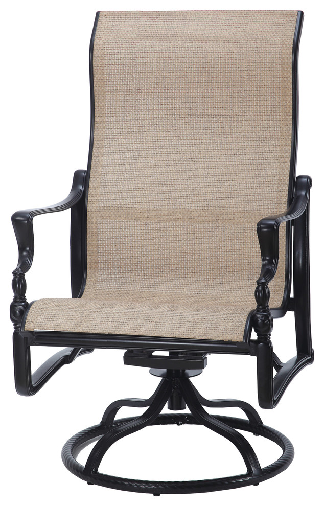 Bel Air Sling High Back Swivel Rocking Chairs, Set of 2, Midnight Gold/Baron Oak