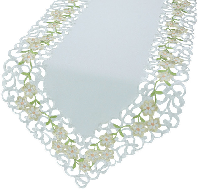 Spring Garden 15"x72" Embroidered Collection Cutwork Table Runner