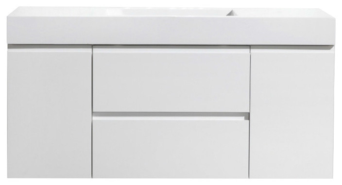 MOF 48" Wall Mounted Vanity With Reinforced Acrylic Sink, High Gloss White
