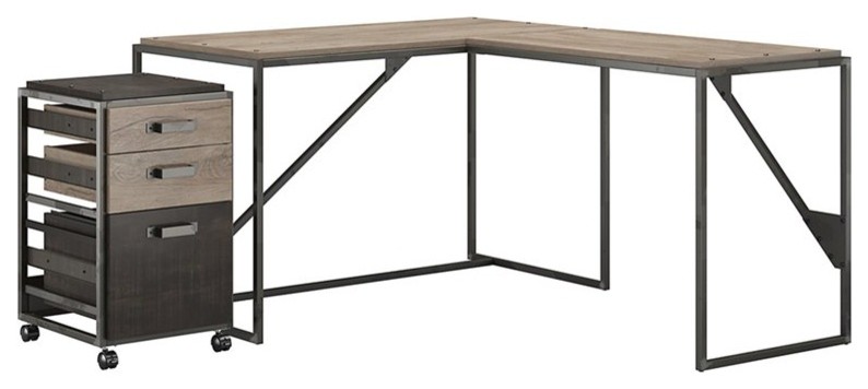 Bush Refinery 50 L Shaped Industrial Writing Desk With File