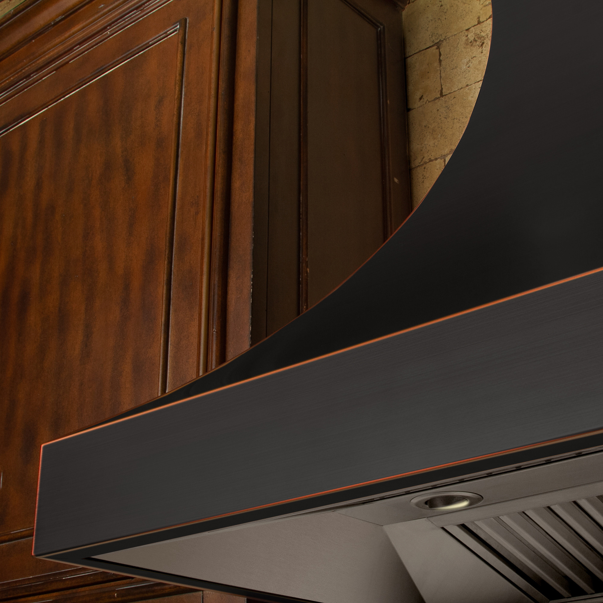 Kitchens featuring a ZLINE Copper Wall Range Hood