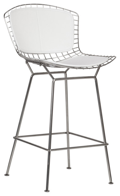 Wireback Stainless Steel Counter Stool, White Seat Pad