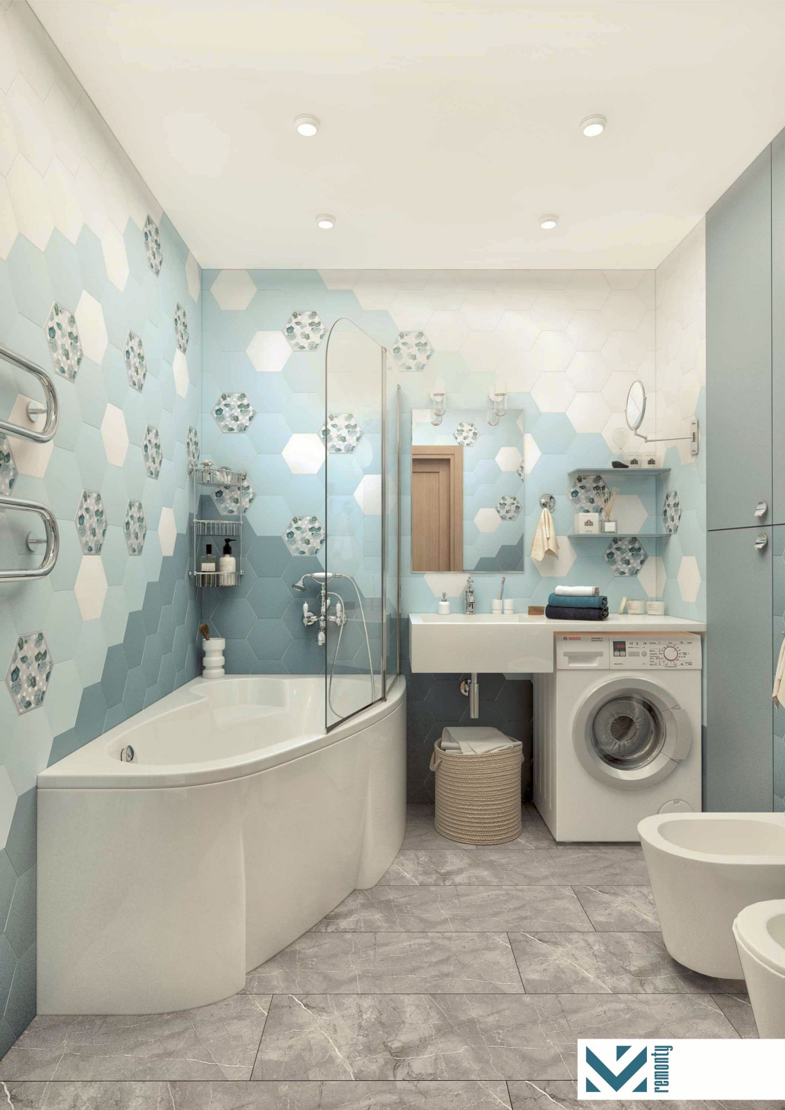 Ванная комната, плитка - шестигранник