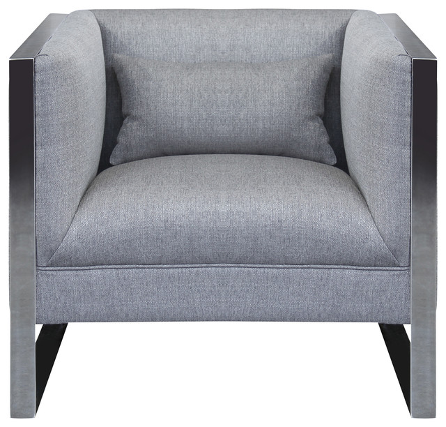 Royce Chair With Polished Stainless Steel and Gray Fabric