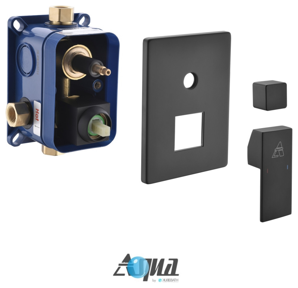 Aqua Piazza 3-Way Rough-In Valve, Cover Plate, Handle and Diverter, Matte Black