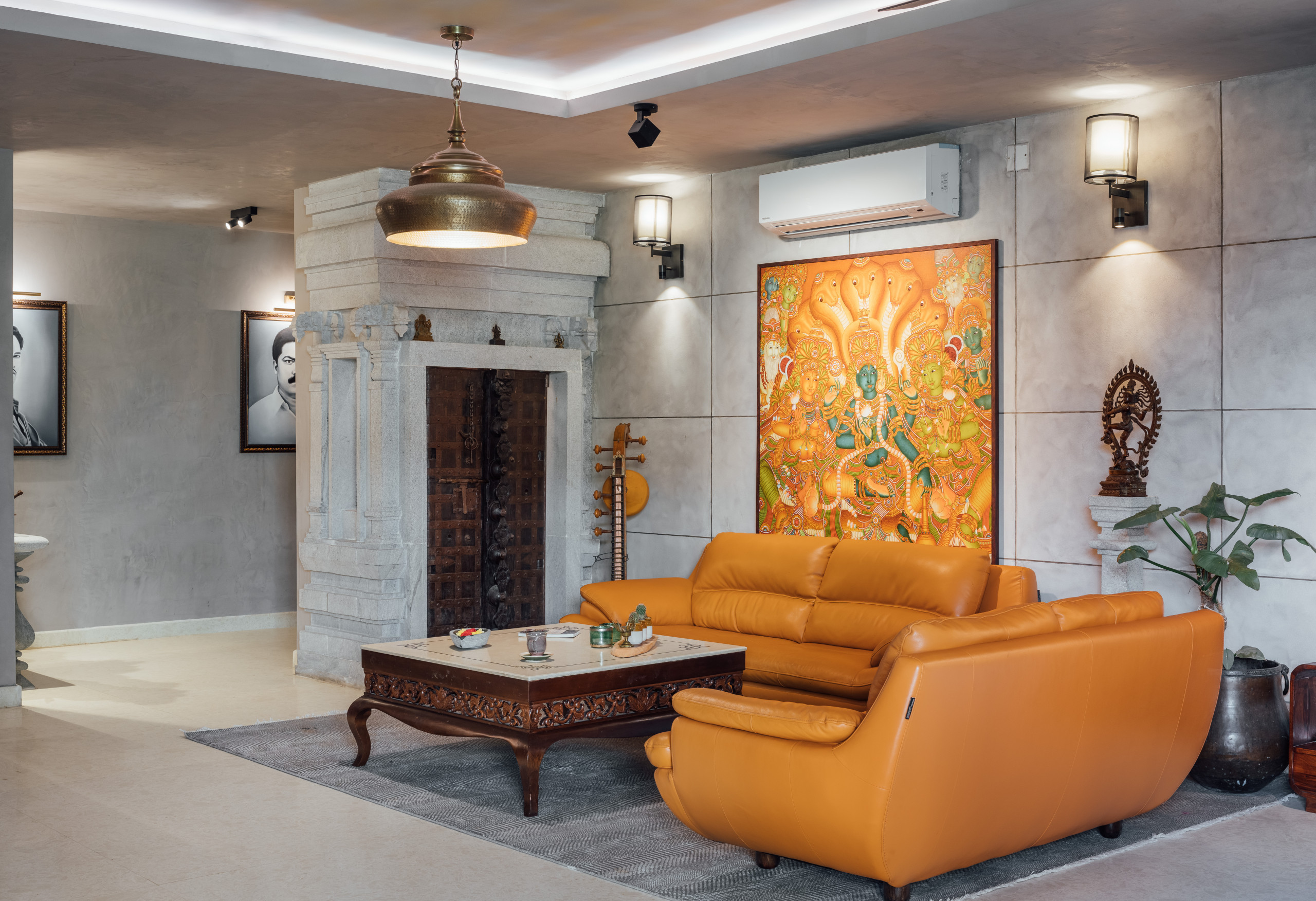 Contemporary Indian interior with artistic colour accents