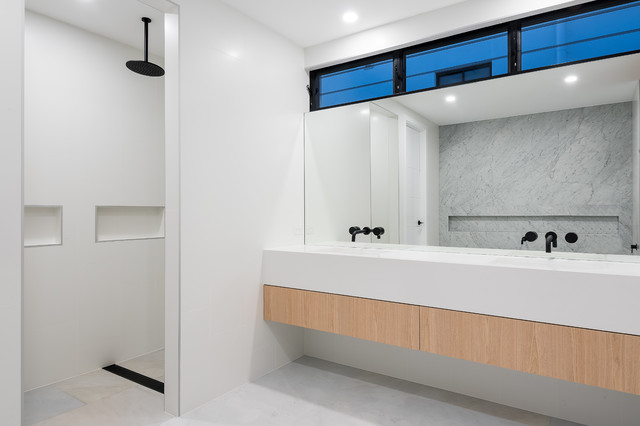 White Stone modern-bathroom