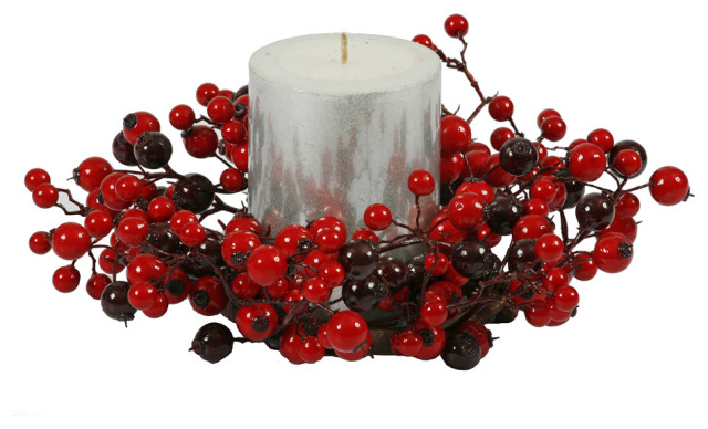 Vickerman P101405 10" Red-Burgundy Mixed Berry Christmas Candle Ring