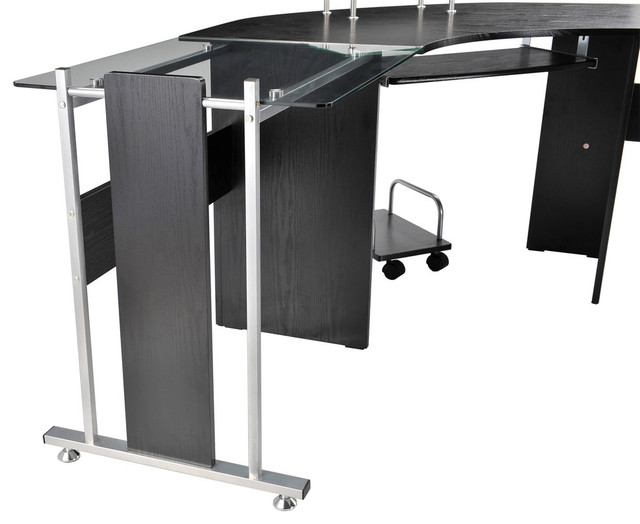 Modern L Shaped Symmetrical Glasstop Office Workstation Computer Desk Black