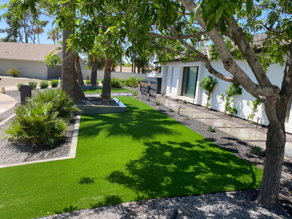 Design ideas for a contemporary front xeriscape garden in Phoenix with a pathway.