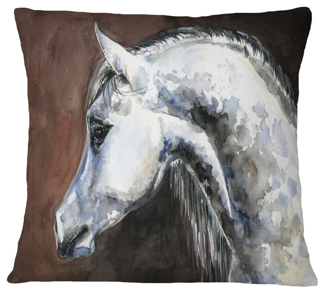 Gray Arabian Horse Watercolor Abstract Throw Pillow, 16"x16"