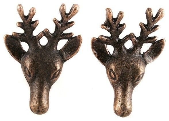 Set Of Four Metal Deer Head Cabinet Knob In Antique Brass Finish