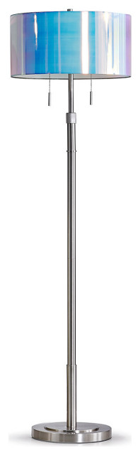 The Grande 55"~66"H Adjustable Floor Lamp_Brushed Nickel, Drum_iridescent Shade