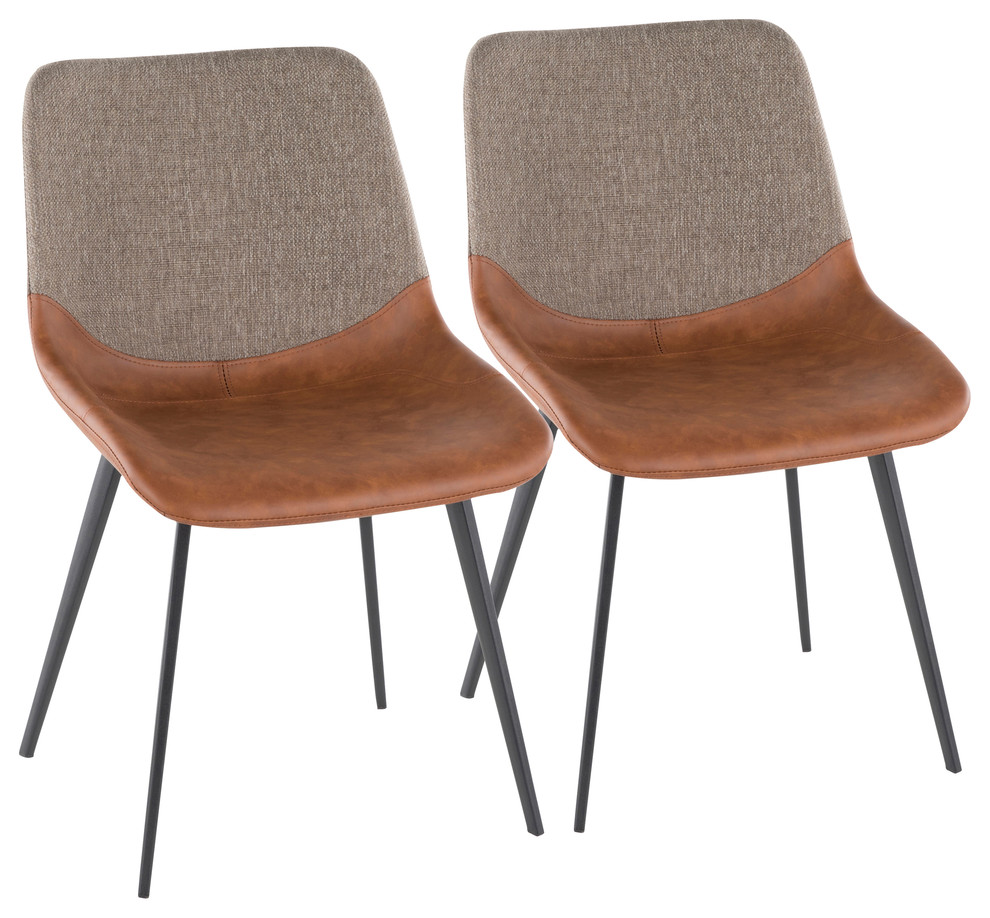 LumiSource Outlaw 2-Tone Chair With Espresso PU Leather and Brown, Set of 2