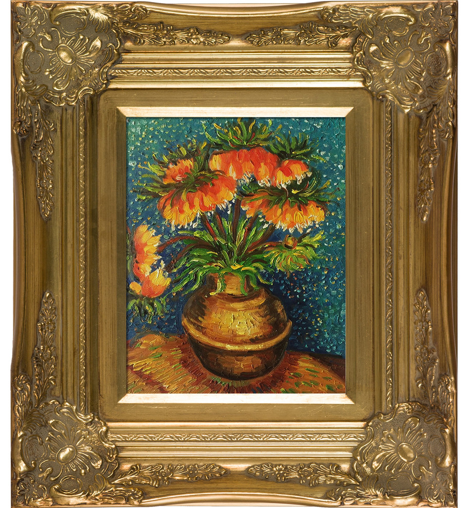 Crown Imperial Fritillaries in a Copper Vase, Victorian Gold Frame 8"x10"