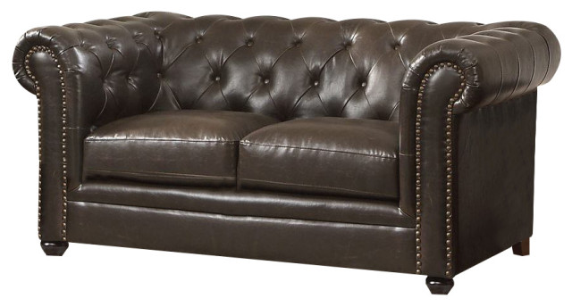 Emma Mason Signature Lenore Pull-Up Bonded Leather Stationary Loveseat in Brown
