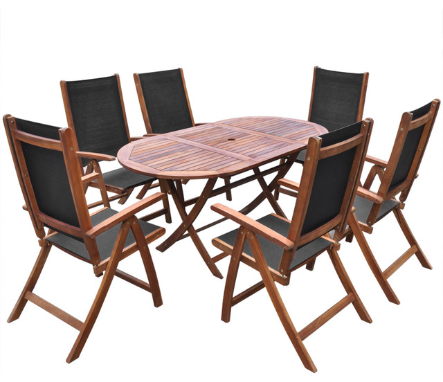 vidaXL Acacia Wood Patio Dining Set 7 Piece Folding Furniture Garden Chair  - Contemporary - Outdoor Dining Sets - by Vida XL International B.V. | Houzz