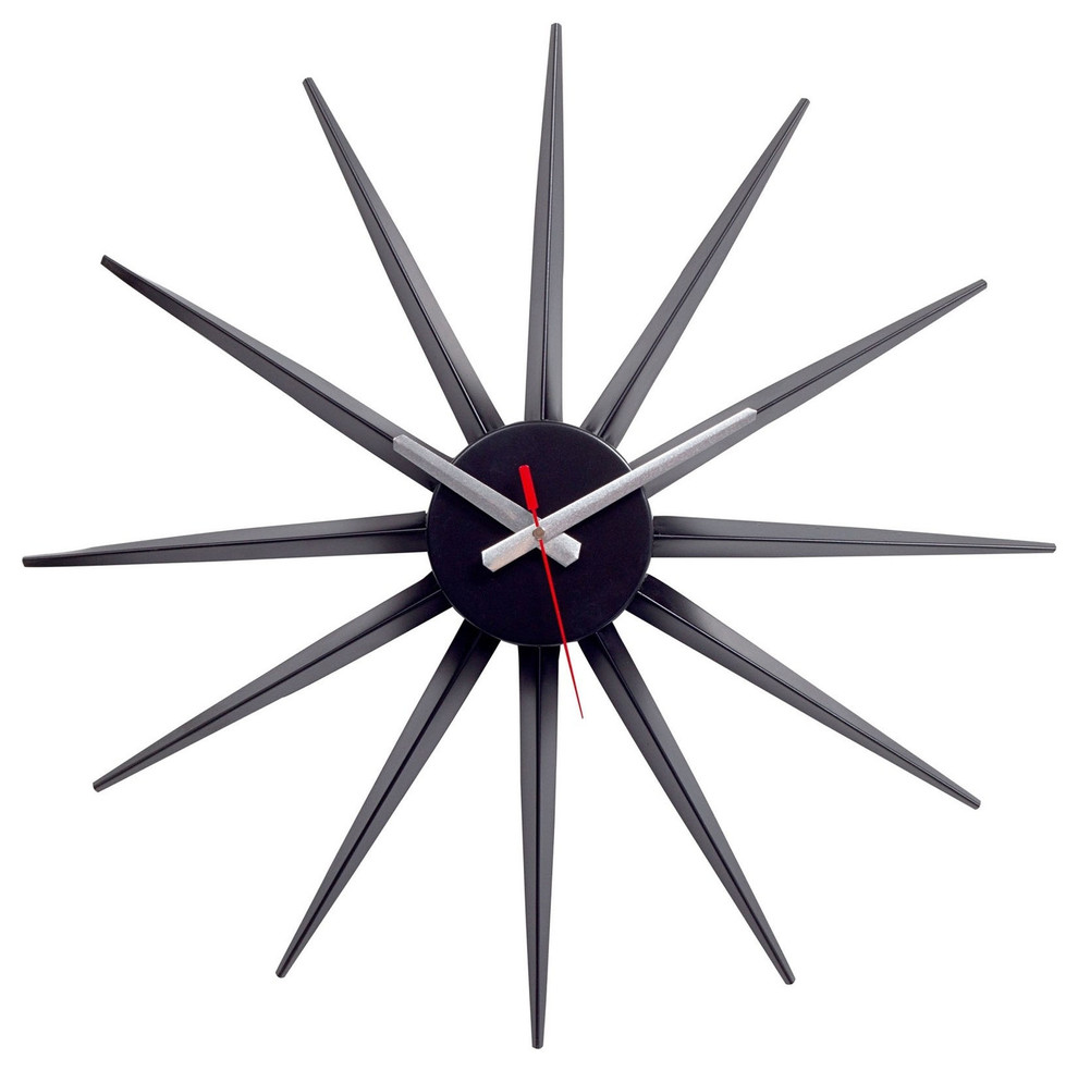 Modern Contemporary Living Room Wall Clock Black Silver Red