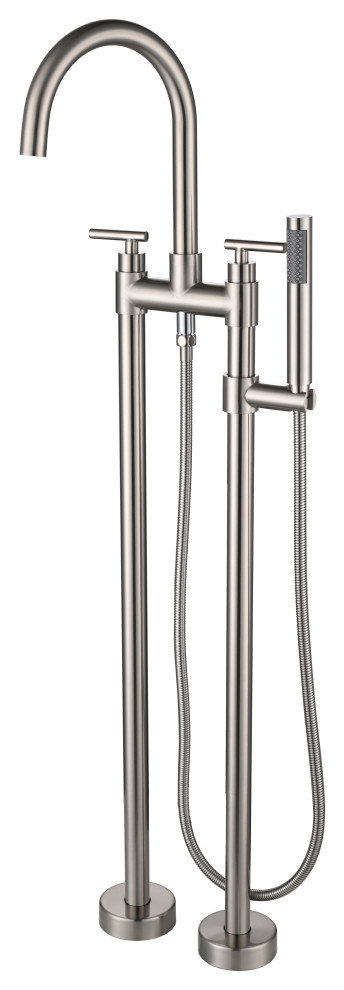 Saturn Double Handle Clawfoot Tub Filler Faucet, Brushed Nickel, Standard Handle