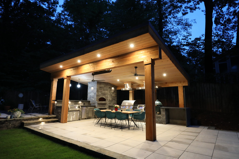 Modern Covered Outdoor Kitchen with Dining - Kitchen - Atlanta - by ...