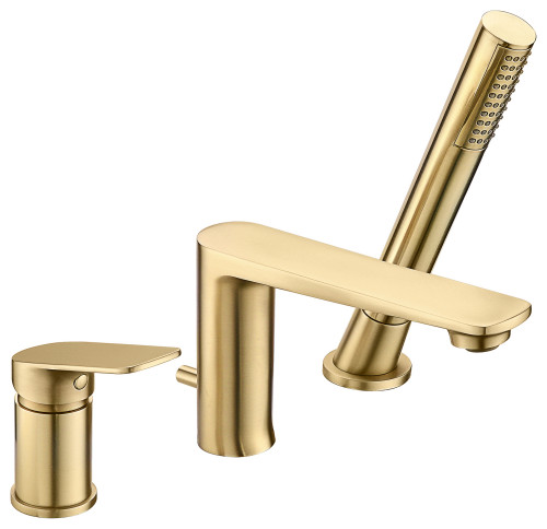Deck Mounted Luxury Roman Tub Faucet Set With Handshower And Tub Spout, Brushed