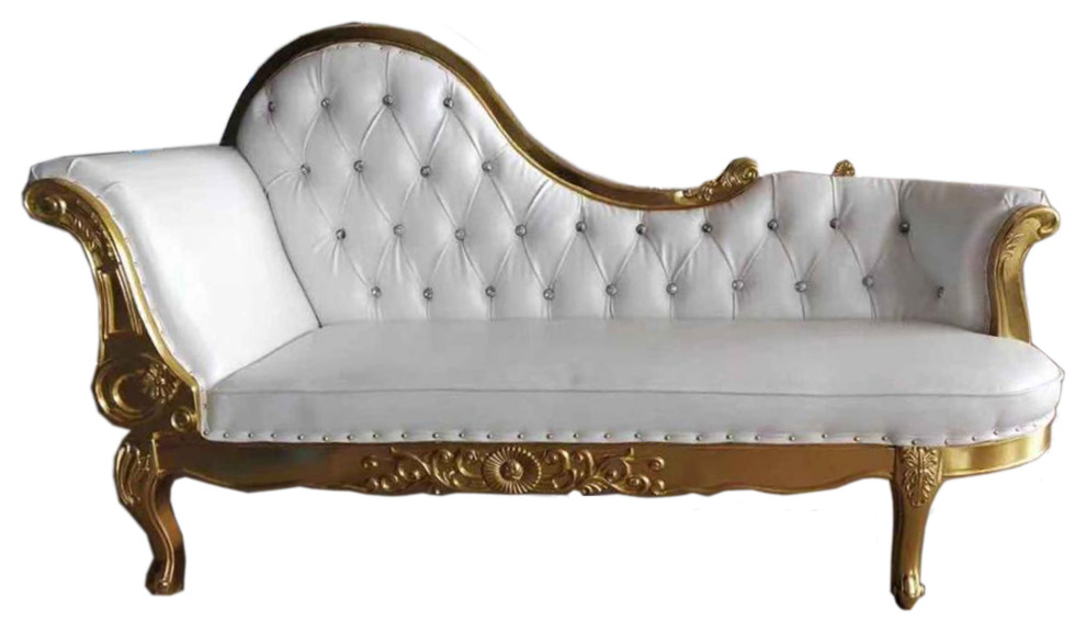 Infinity Gold and White Tufted Chaise