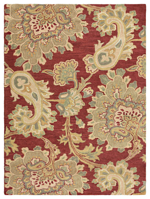 Hand Tufted Wool Area Rug Dark Red, [Rectangle] 3'x5' - Mediterranean ...