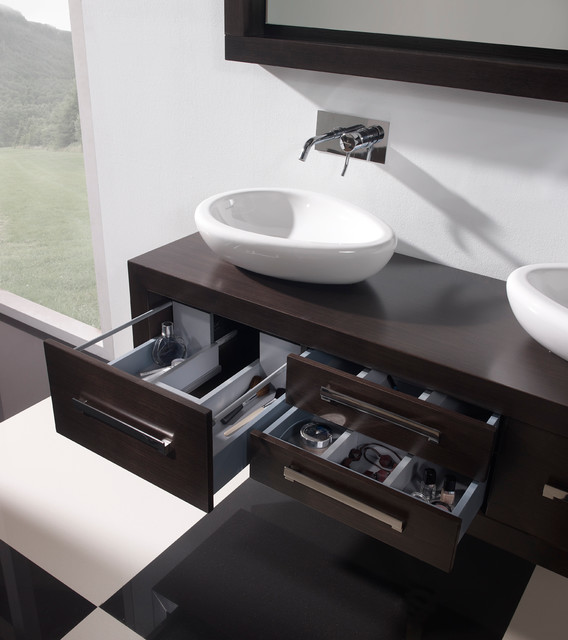 Macral Due 55" espresso double sink vanity bathroom.