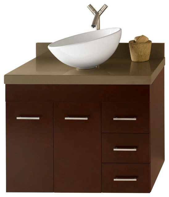 Ronbow Bella Solid Wood 32" Wall Mount Vanity Set With Ceramic Vessel Contemporary Bathroom