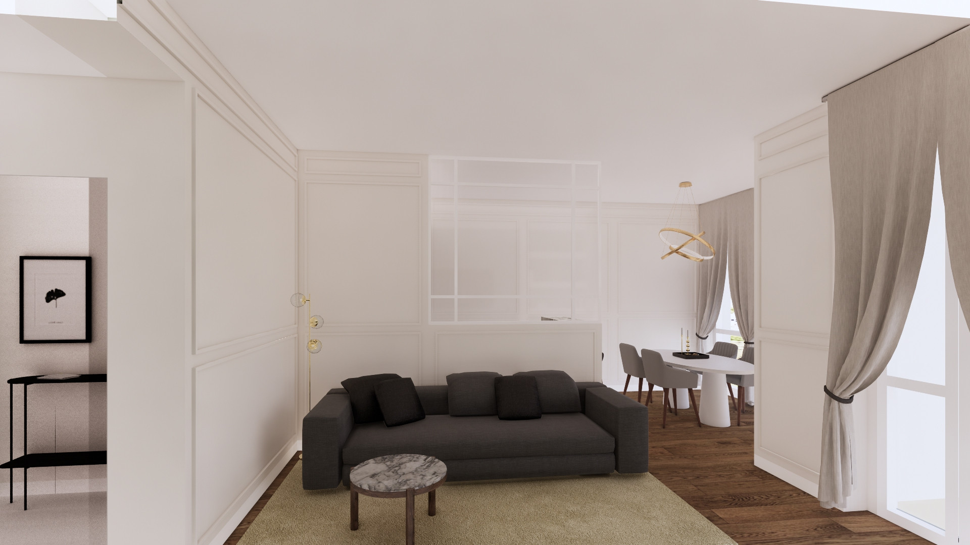 VIA GIOLITTI | Render soggiorno con cucina