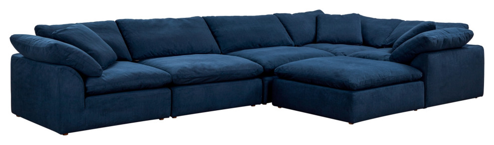 6PC Slipcovered L-Shape Sectional Sofa with Ottoman | Navy Blue
