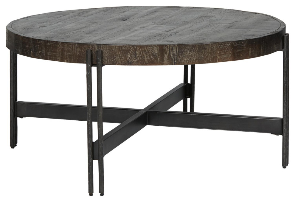 Jillenhurst Dark Brown Round Cocktail Table Industrial Coffee Tables by Ashley Furniture