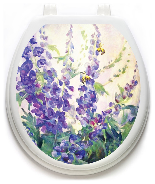 Toilet  Tattoo®s Blue Floral Haze Vinyl Lid Cover Reusable Bathroom  Decoration 